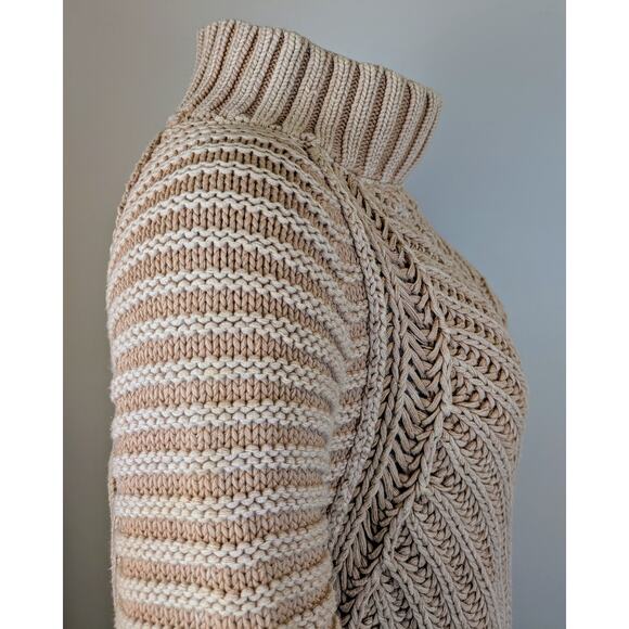 Free People Sweetheart Turtleneck Sweater Small Tan Sand Crop Chunky Oversized - Picture 5 of 12